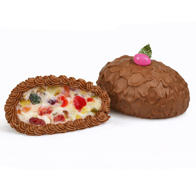 milk chocolate egg filled with soft center and delicious mixed fruit
