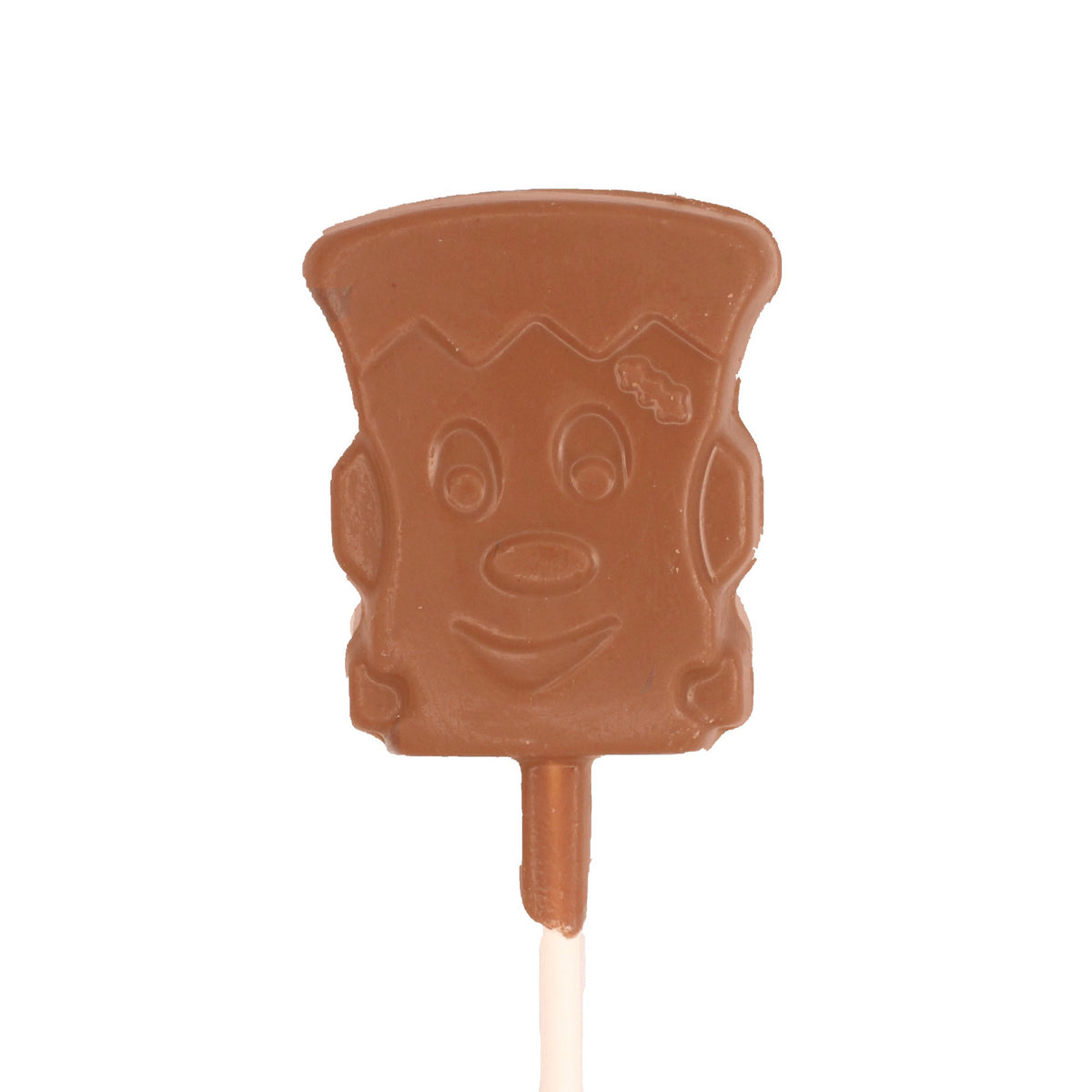 Chocolate in shape of frankenstein on a pop stick