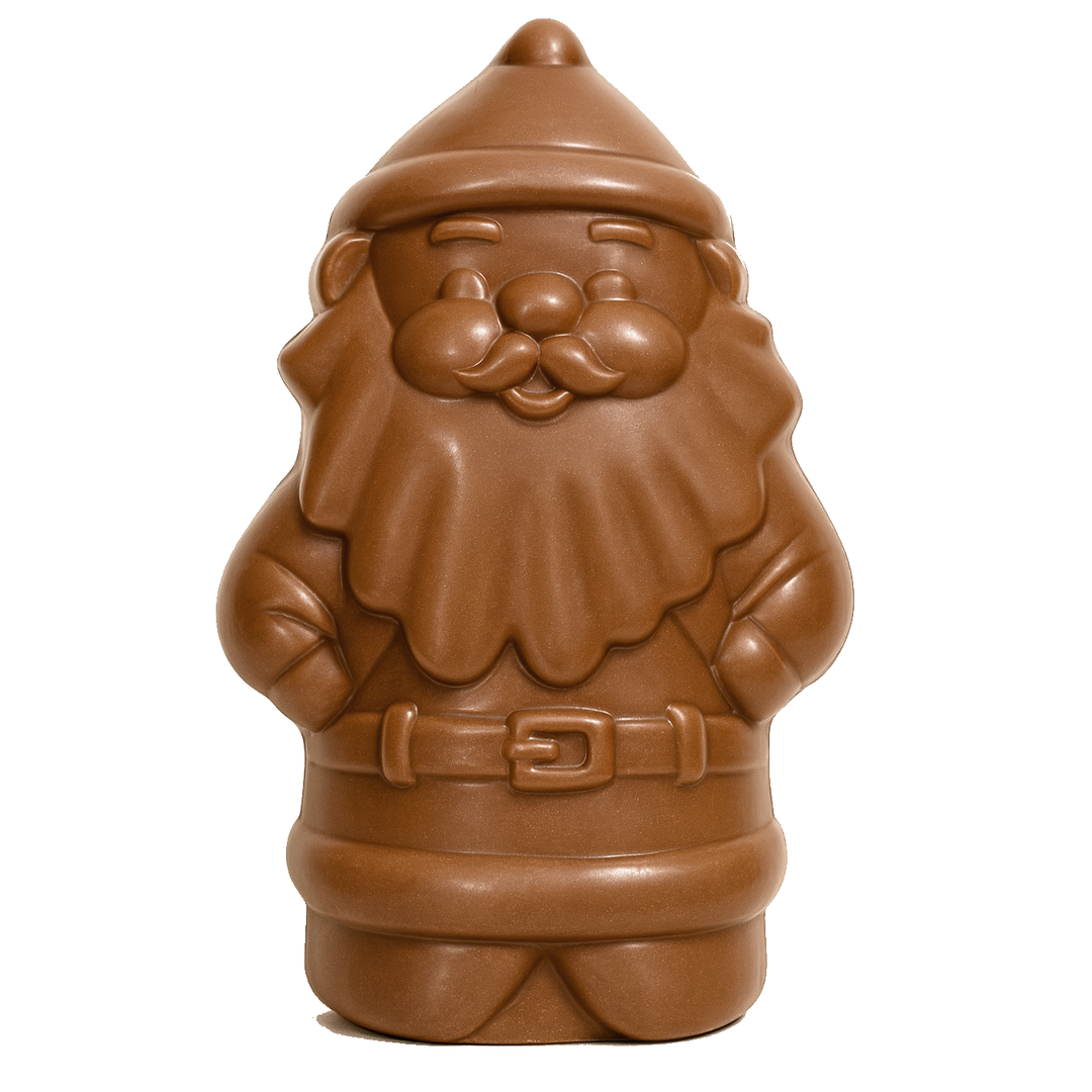 Chocolate Santa Claus figure on a white background