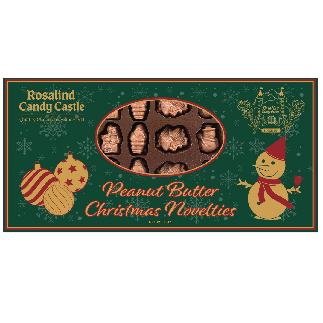 Rosalind Candy Castle Peanut Butter Christmas Novelties packaging on a white background