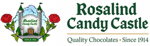 Rosalind Candy Castle logo with castle and roses on a white background