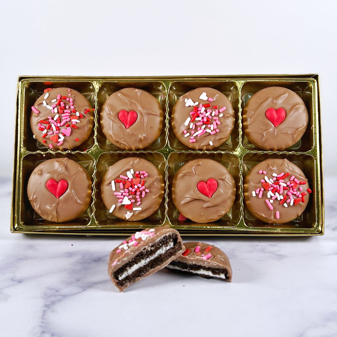 Chocolate Covered Oreos with Valentine Decoration